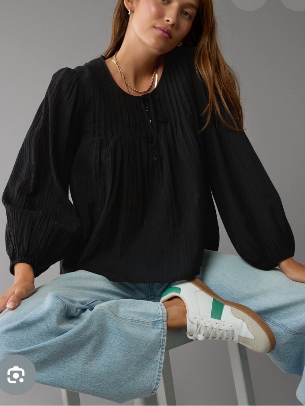 American eagle long sleeve breezy boho blouse XS black